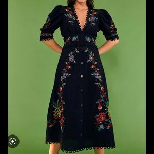 NWT Farm Rio Black Cross Stitch V Neck Dress - Size S